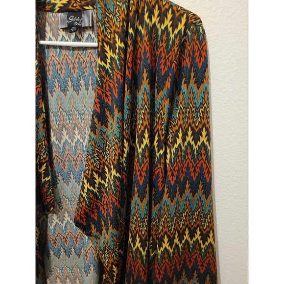 Slinky Brand Open Front Drape Abstarct Cardigan Multicolor Women's L USA - Picture 3 of 8